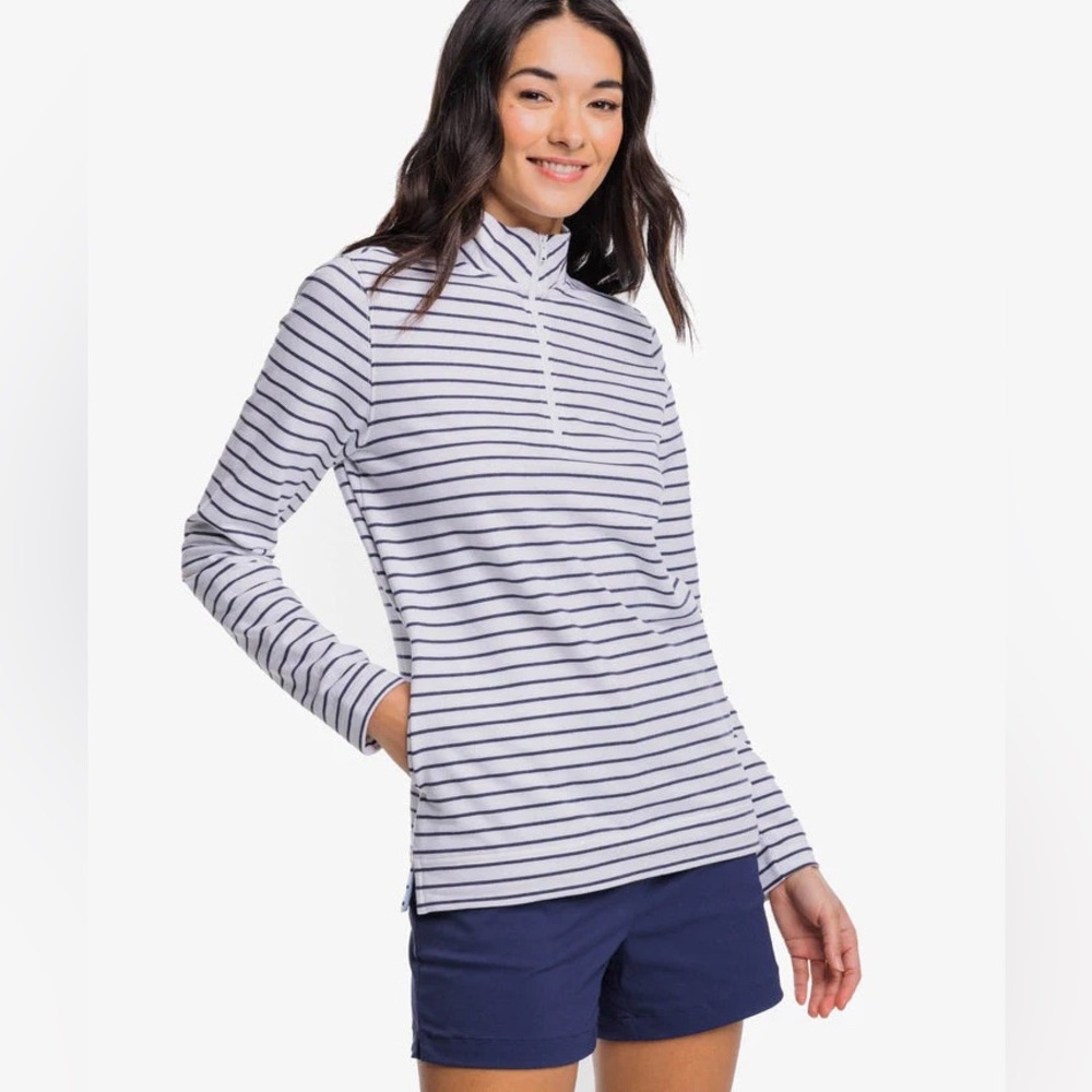 Southern Tide Women's Heather Tara Quarter Zip in Heather Navy - Size XS - Picture 4 of 15